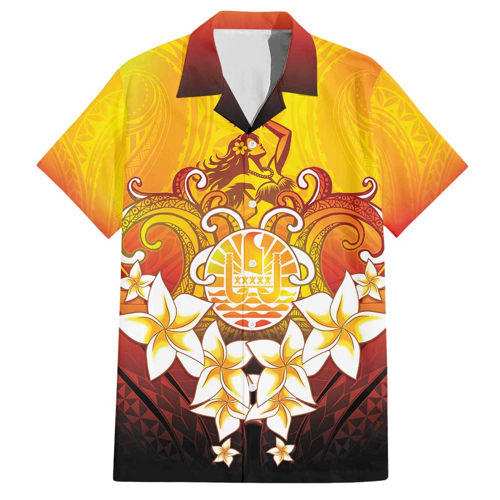 Tahiti Heiva Festival Family Matching Short Sleeve Bodycon Dress and Hawaiian Shirt Tahitian Vahine Plumeria Flowers LT05 Dad's Shirt - Short Sleeve Yellow - Polynesian Pride