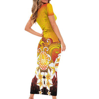 Tahiti Heiva Festival Family Matching Short Sleeve Bodycon Dress and Hawaiian Shirt Tahitian Vahine Plumeria Flowers LT05 - Polynesian Pride