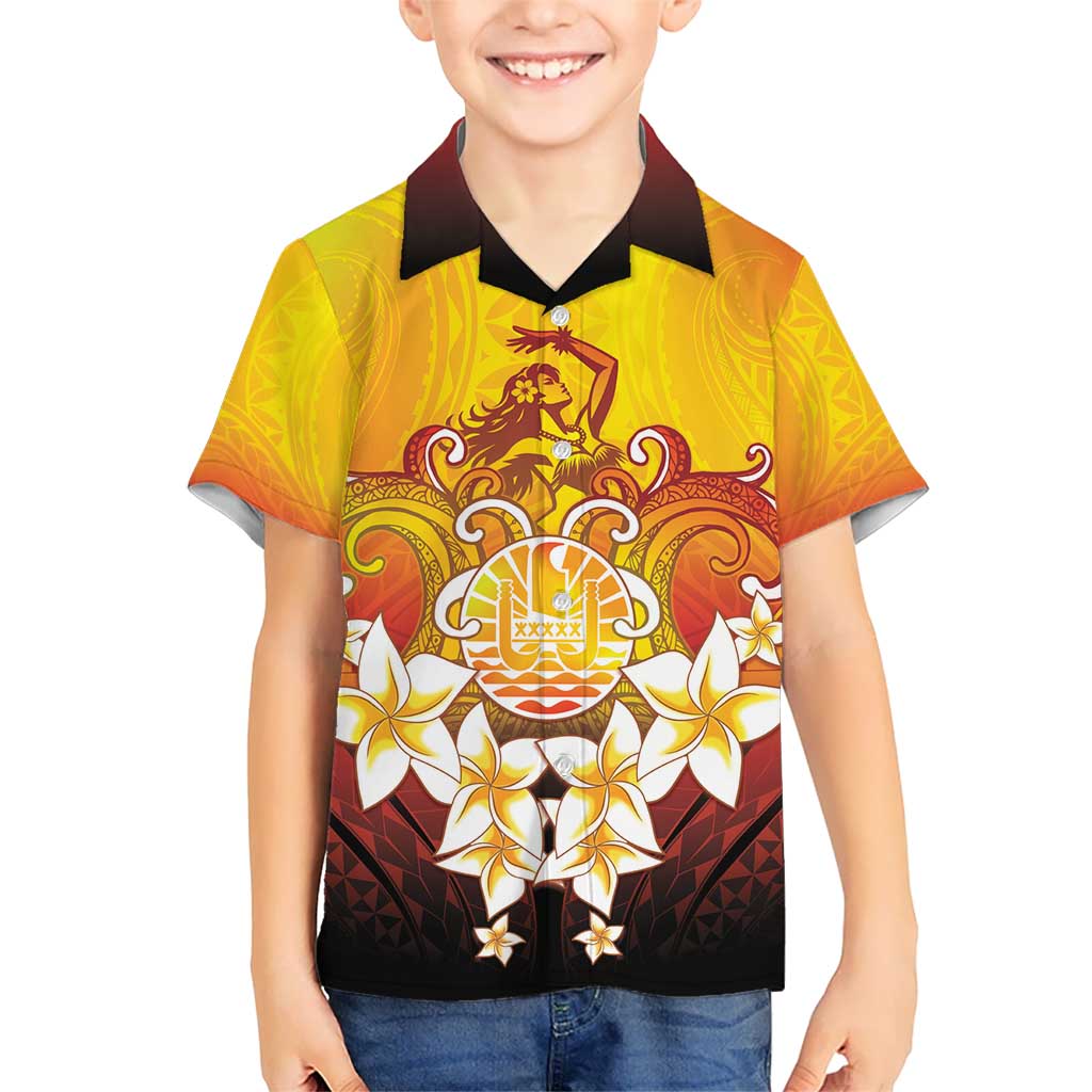 Tahiti Heiva Festival Kid Hawaiian Shirt Tahitian Vahine Plumeria Flowers LT05 Kid Yellow - Polynesian Pride