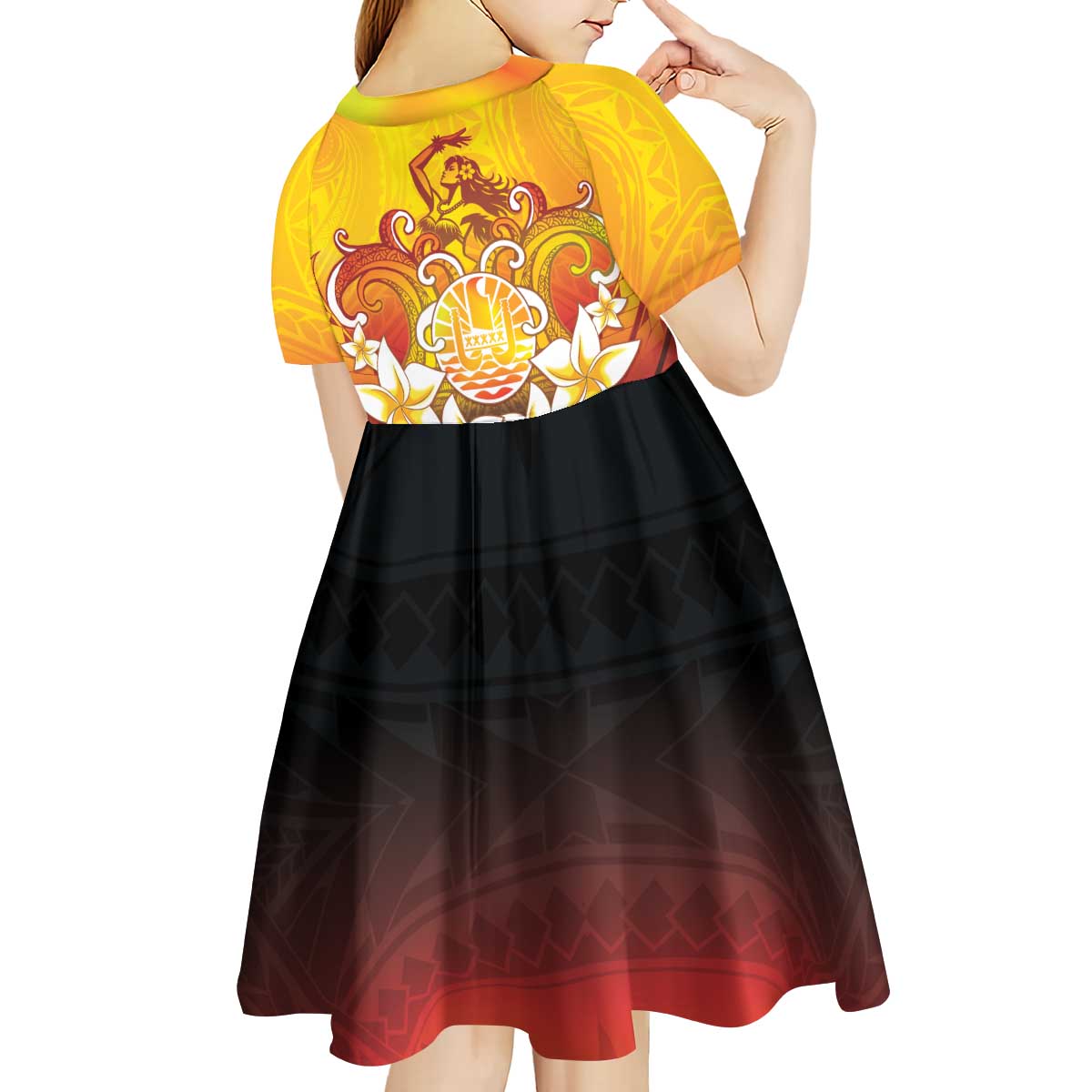 Tahiti Heiva Festival Kid Short Sleeve Dress Tahitian Vahine Plumeria Flowers LT05 - Polynesian Pride