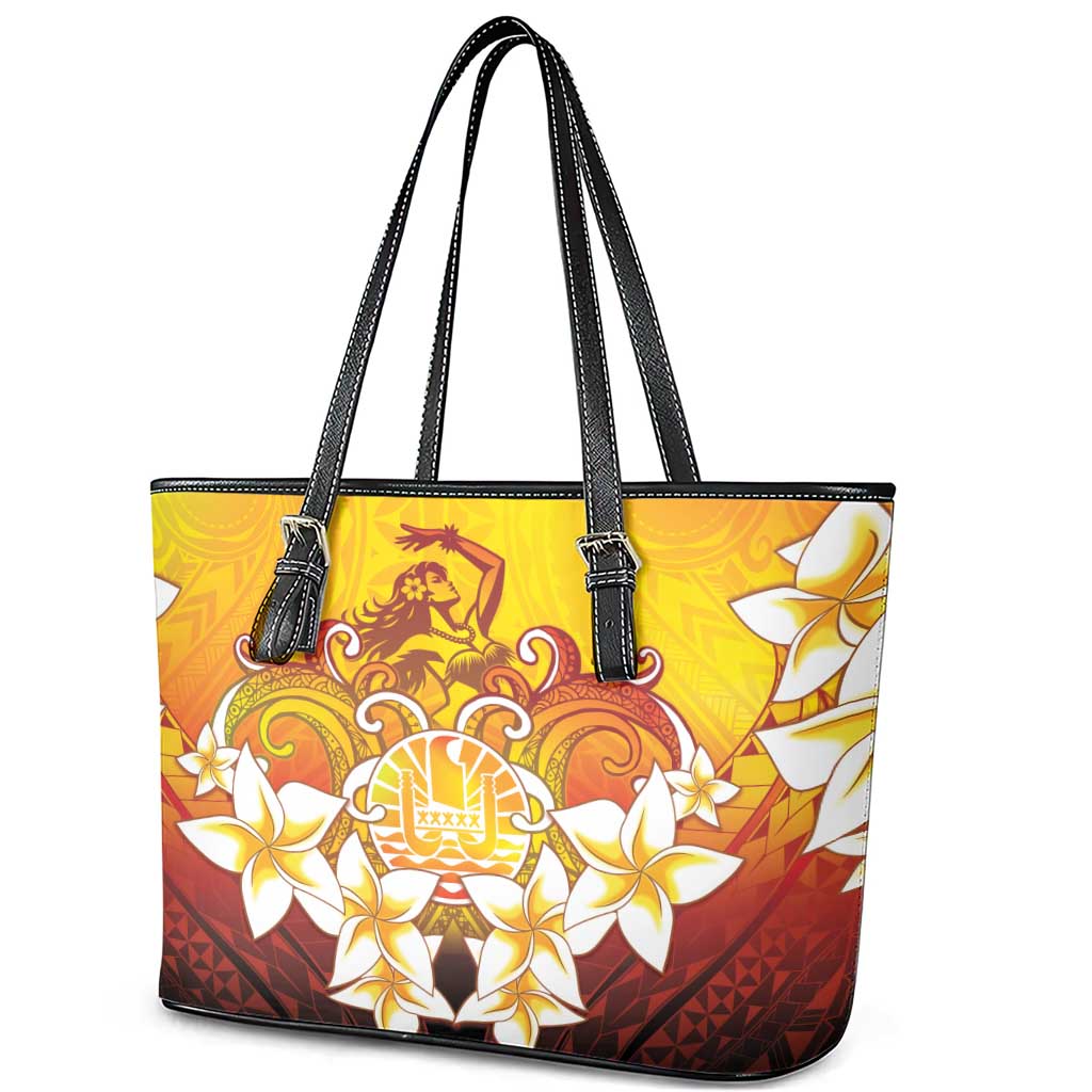 Tahiti Heiva Festival Leather Tote Bag Tahitian Vahine Plumeria Flowers LT05 - Polynesian Pride