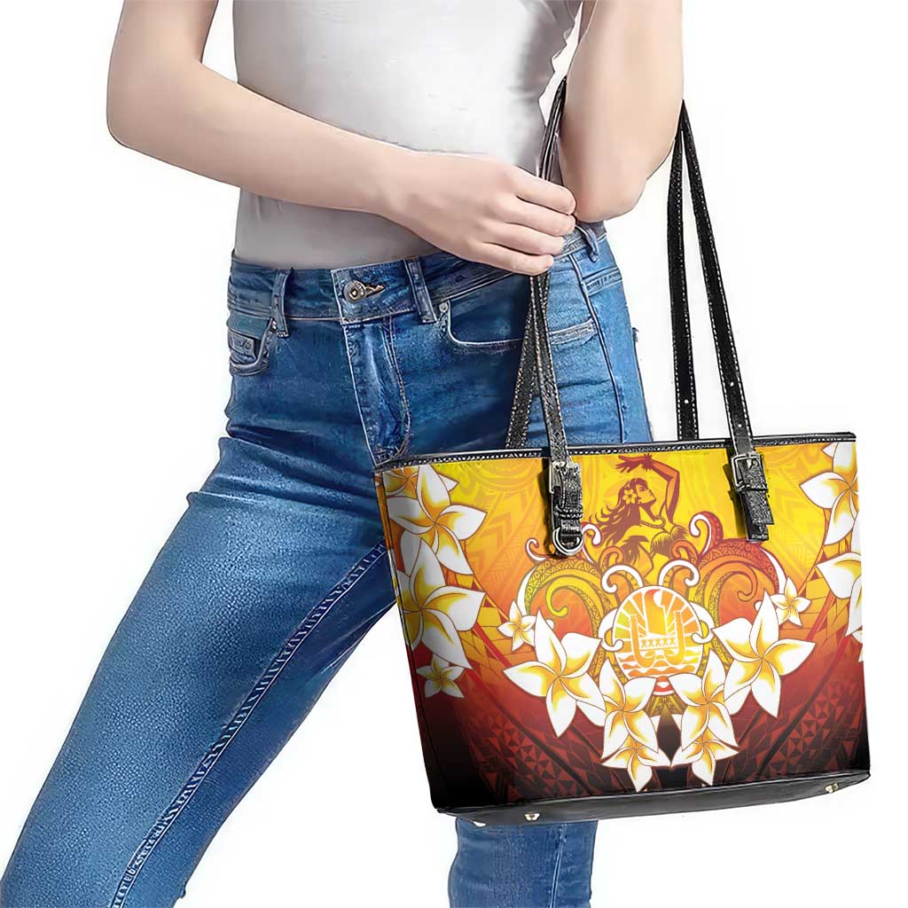 Tahiti Heiva Festival Leather Tote Bag Tahitian Vahine Plumeria Flowers LT05 - Polynesian Pride