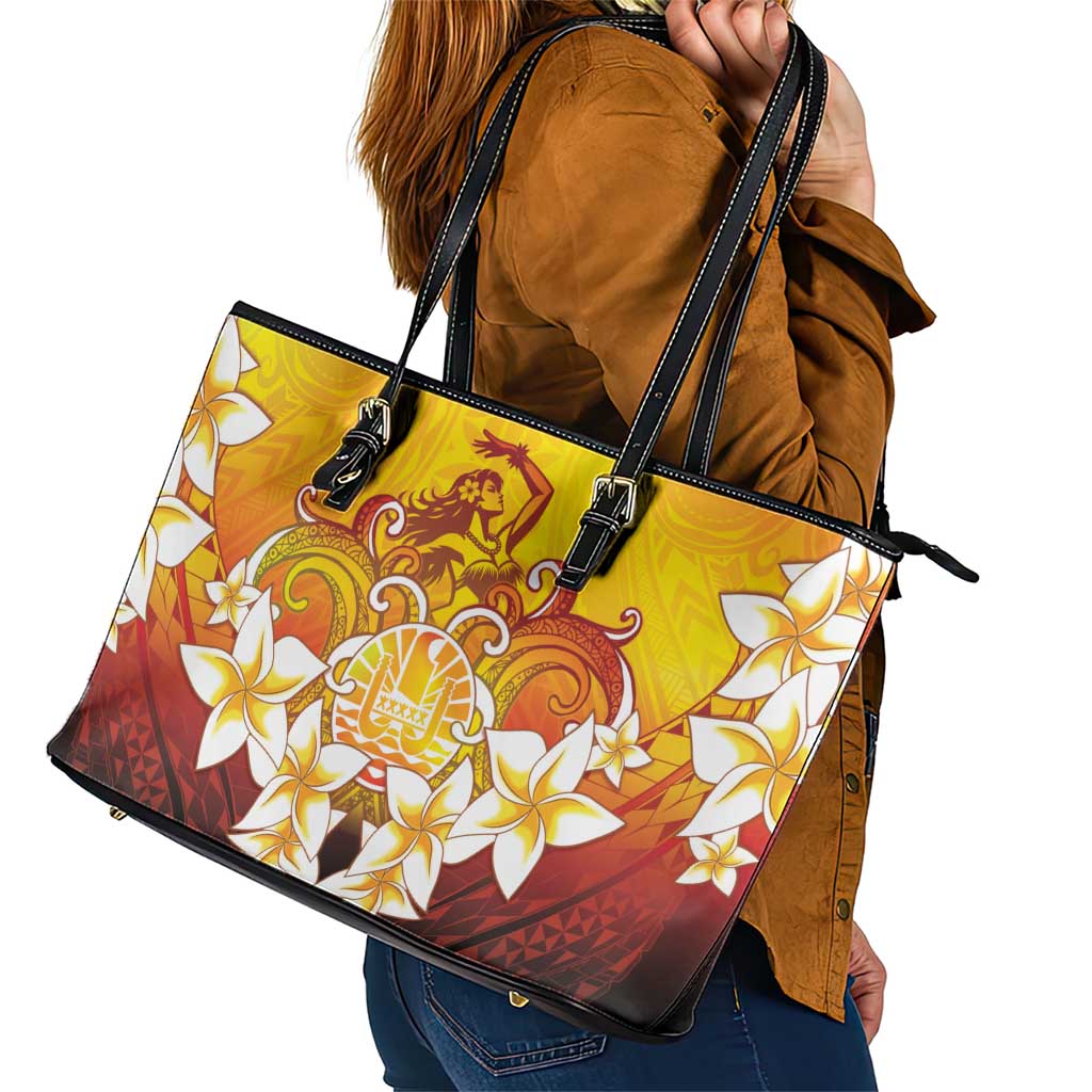 Tahiti Heiva Festival Leather Tote Bag Tahitian Vahine Plumeria Flowers LT05 - Polynesian Pride