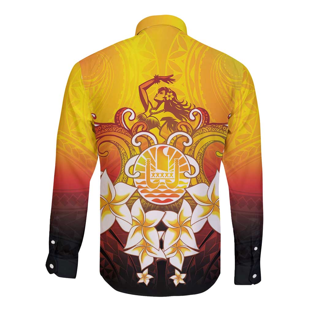 Tahiti Heiva Festival Long Sleeve Button Shirt Tahitian Vahine Plumeria Flowers LT05 - Polynesian Pride