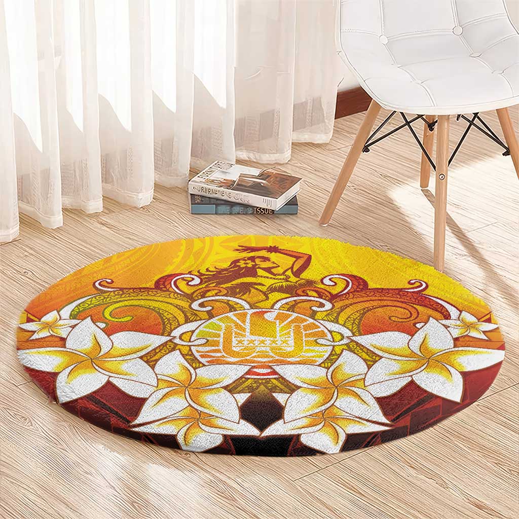 Tahiti Heiva Festival Round Carpet Tahitian Vahine Plumeria Flowers LT05 - Polynesian Pride
