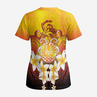 Tahiti Heiva Festival Scrub Top Tahitian Vahine Plumeria Flowers LT05 - Polynesian Pride