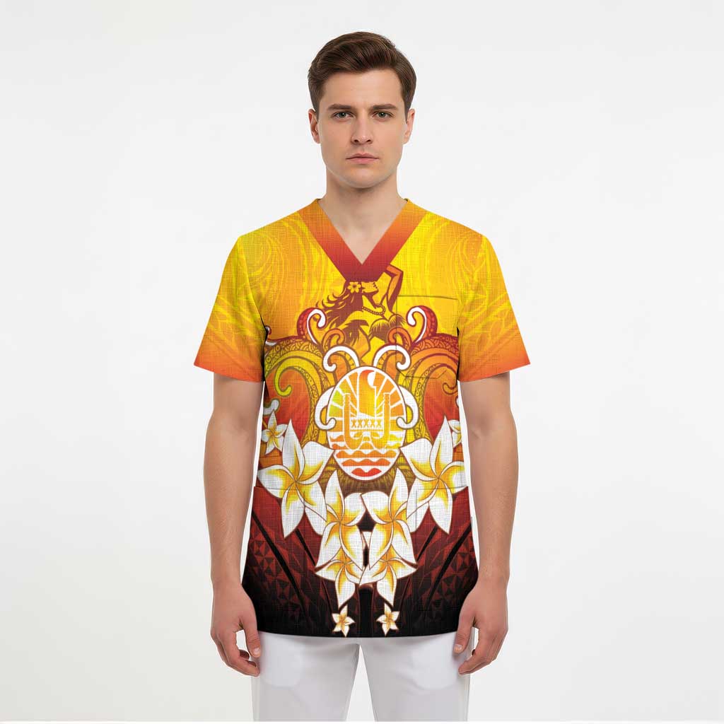 Tahiti Heiva Festival Scrub Top Tahitian Vahine Plumeria Flowers LT05 - Polynesian Pride