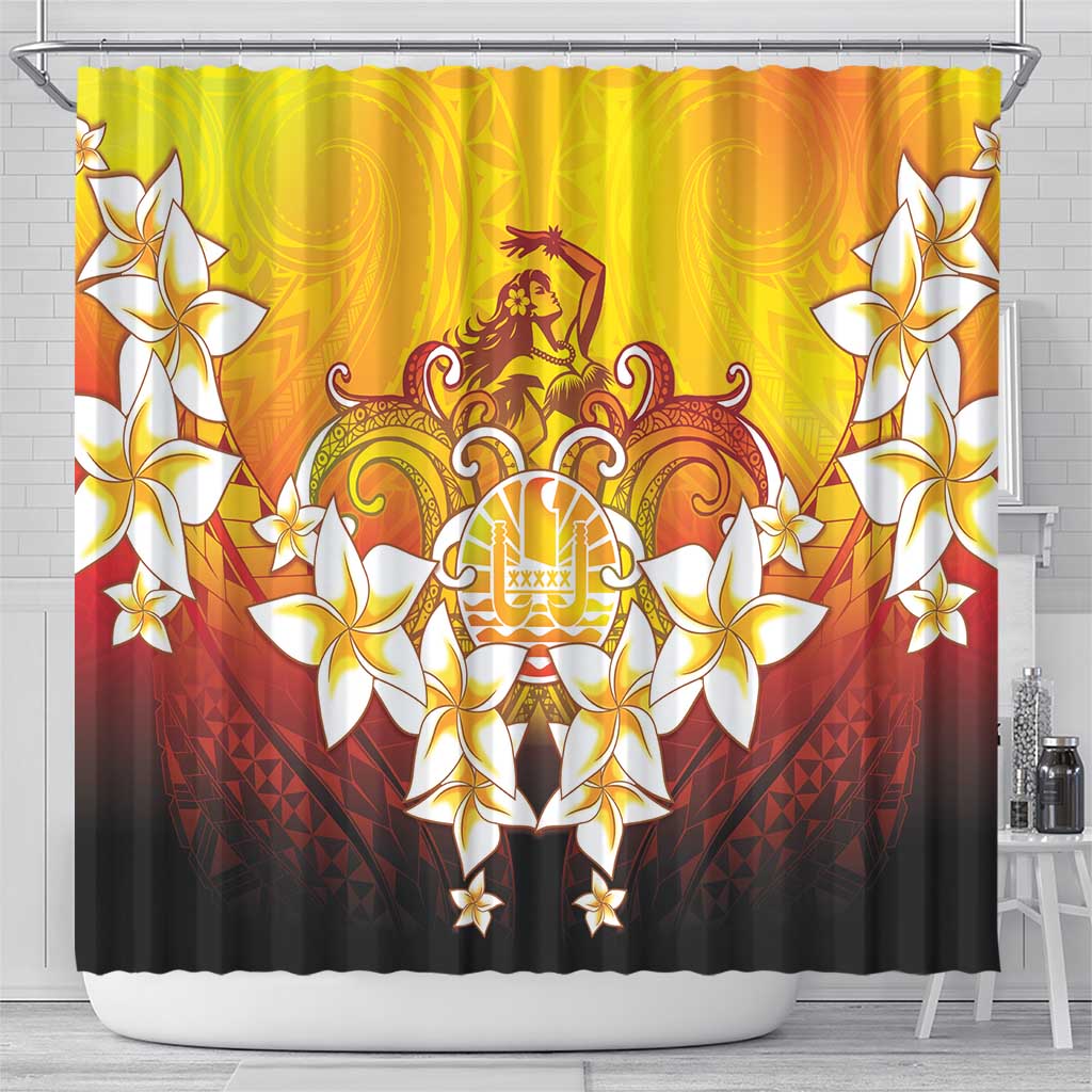 Tahiti Heiva Festival Shower Curtain Tahitian Vahine Plumeria Flowers LT05 - Polynesian Pride