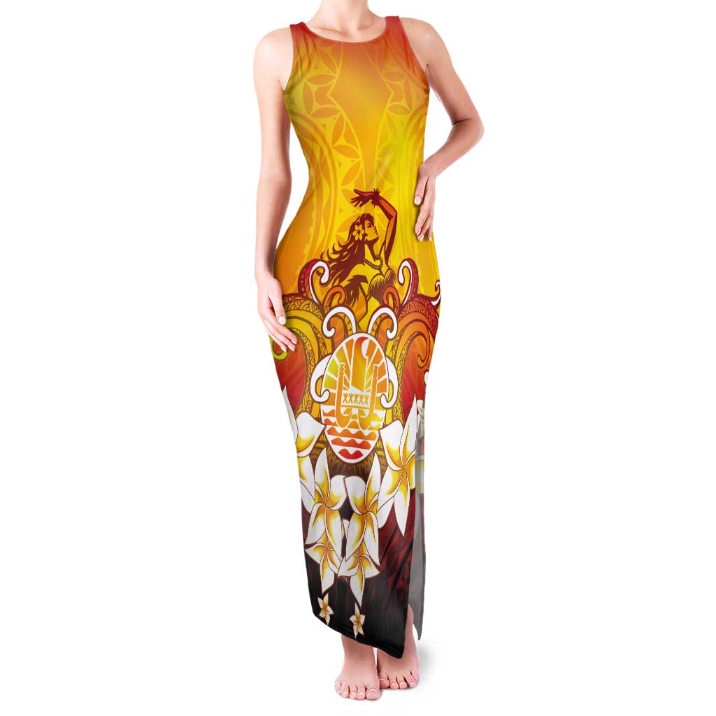 Tahiti Heiva Festival Tank Maxi Dress Tahitian Vahine Plumeria Flowers LT05 Women Yellow - Polynesian Pride