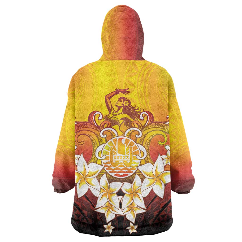 Tahiti Heiva Festival Wearable Blanket Hoodie Tahitian Vahine Plumeria Flowers LT05 - Polynesian Pride