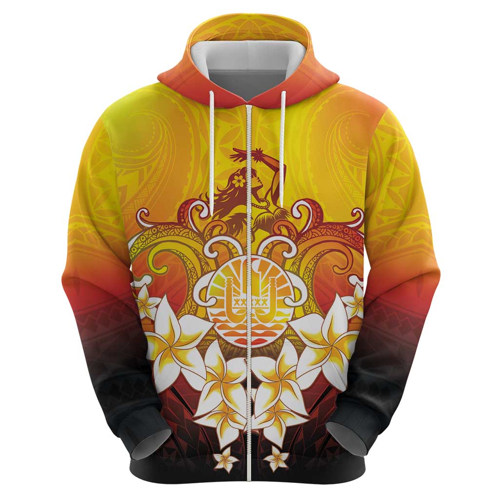 Tahiti Heiva Festival Zip Hoodie Tahitian Vahine Plumeria Flowers LT05 - Polynesian Pride