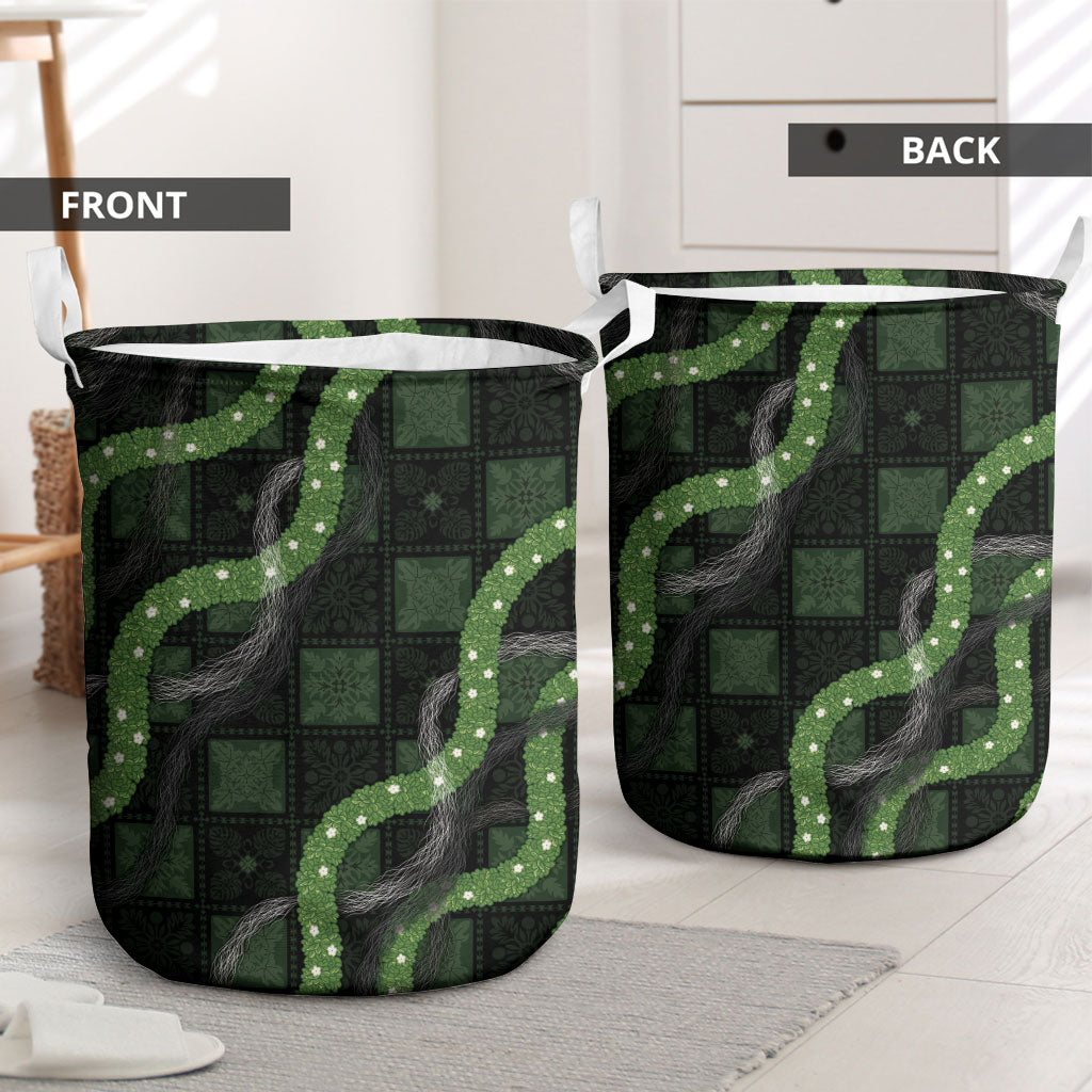 Hawaiian Quilt Laundry Basket Pele Hair Hinahina Lei Black Version