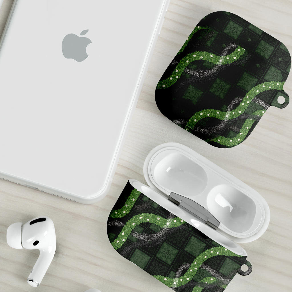 Hawaiian Quilt AirPods Case Pele Hair Hinahina Lei Black Version LT05 - Polynesian Pride