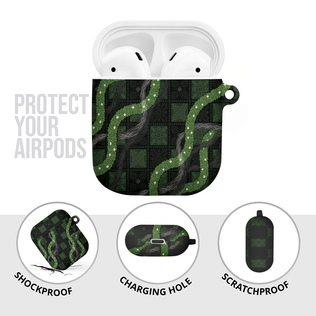 Hawaiian Quilt AirPods Case Pele Hair Hinahina Lei Black Version LT05 - Polynesian Pride