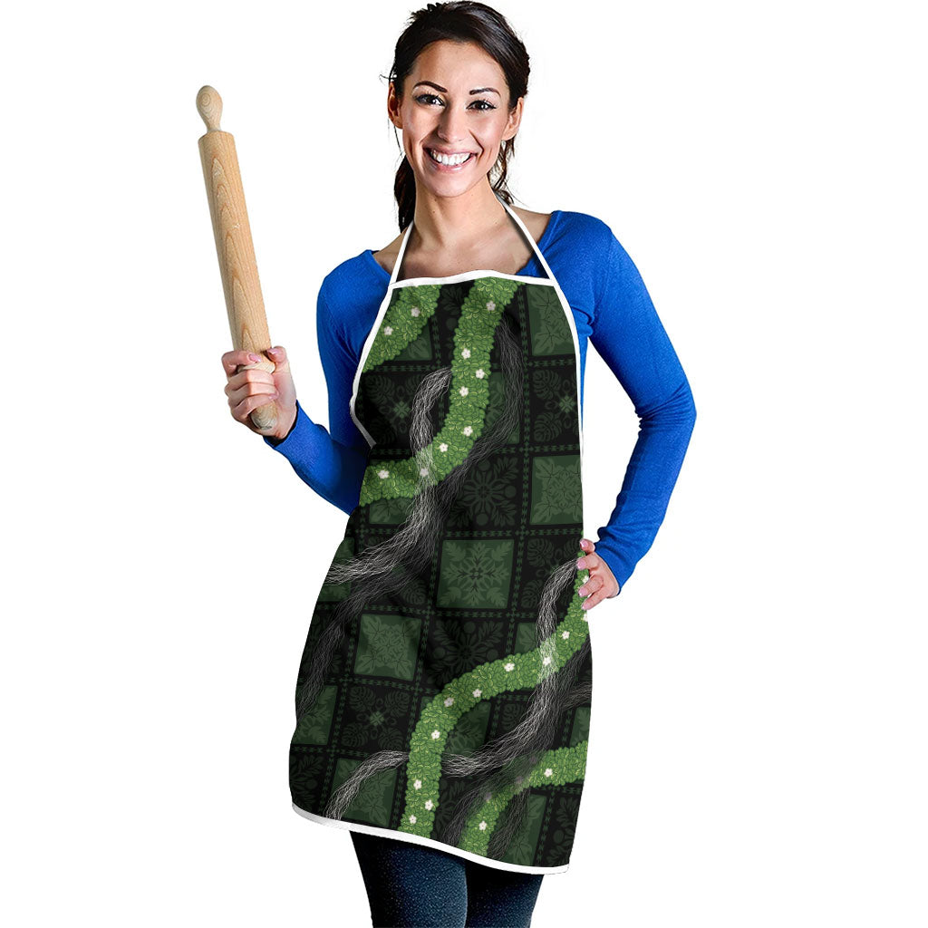 Hawaiian Quilt Apron Pele Hair Hinahina Lei Black Version