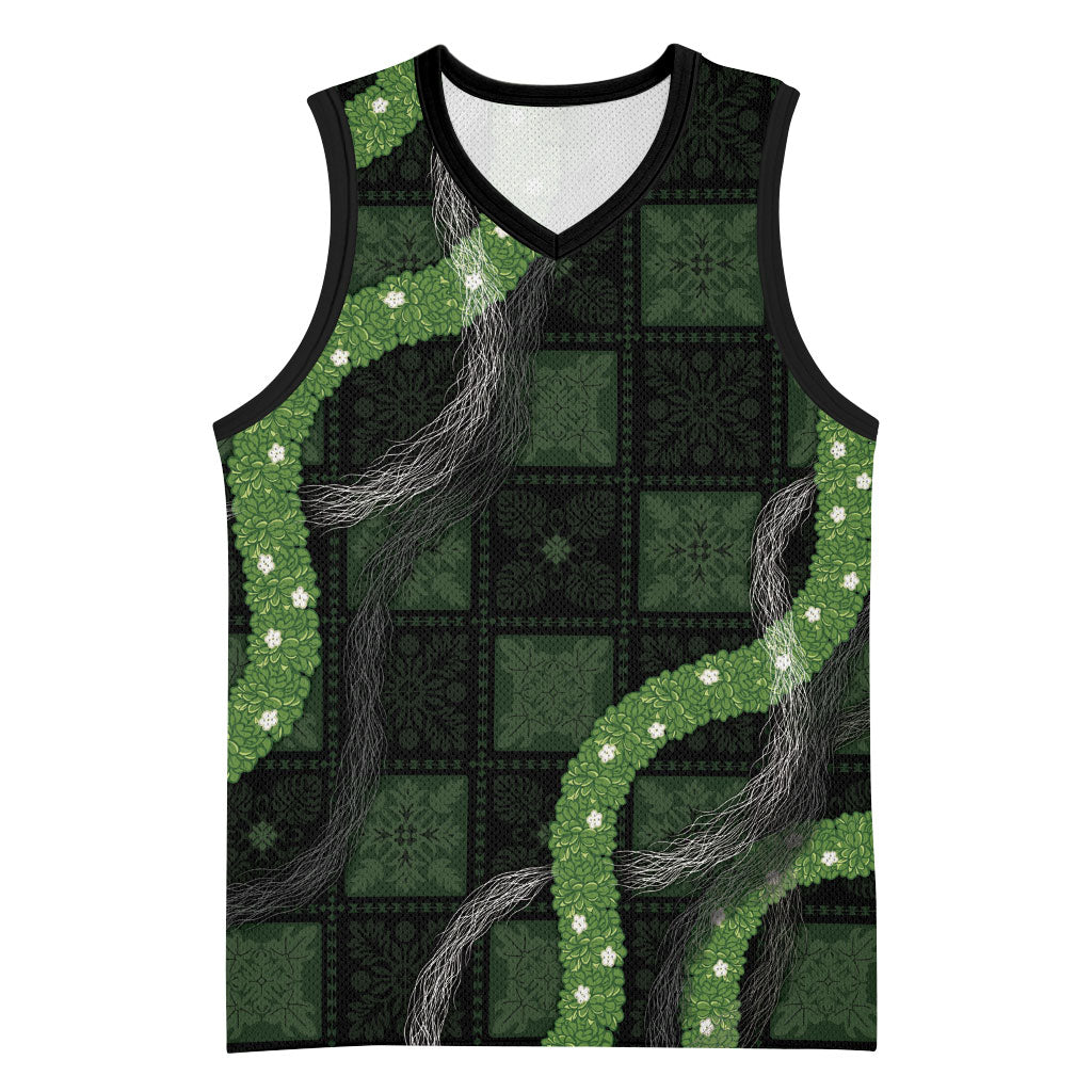 Hawaiian Quilt Basketball Jersey Pele Hair Hinahina Lei Black Version LT05 Unisex Black - Polynesian Pride