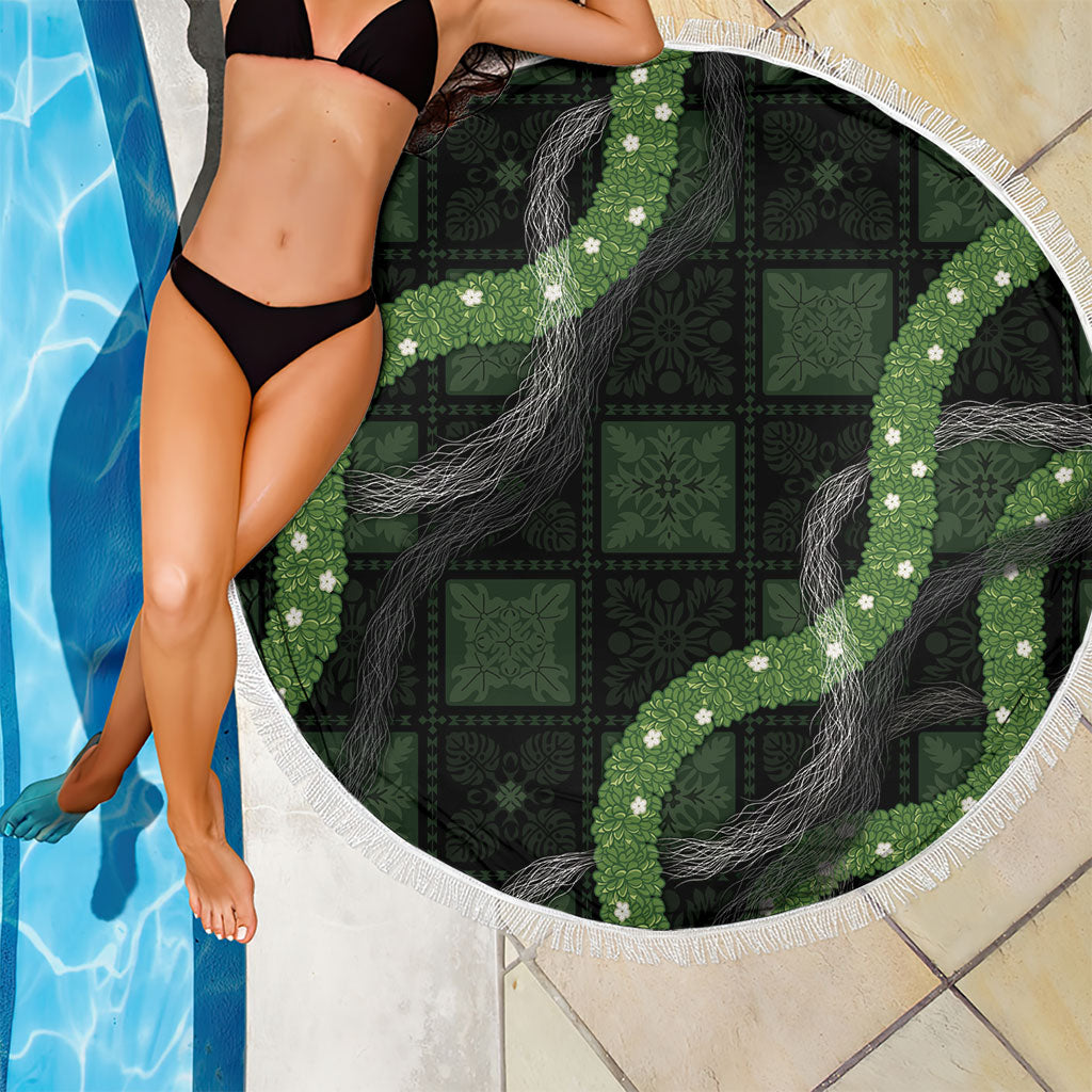 Hawaiian Quilt Beach Blanket Pele Hair Hinahina Lei Black Version