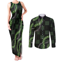 Hawaiian Quilt Couples Matching Tank Maxi Dress and Long Sleeve Button Shirt Pele Hair Hinahina Lei Black Version LT05 Black - Polynesian Pride