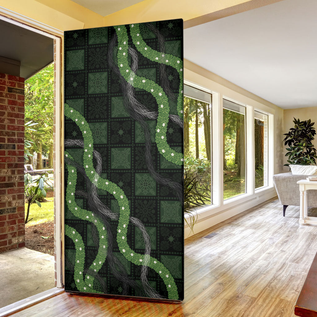 Hawaiian Quilt Door Cover Pele Hair Hinahina Lei Black Version