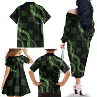 Hawaiian Quilt Family Matching Off The Shoulder Long Sleeve Dress and Hawaiian Shirt Pele Hair Hinahina Lei Black Version LT05 - Polynesian Pride