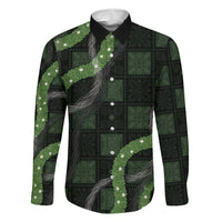 Hawaiian Quilt Family Matching Off The Shoulder Long Sleeve Dress and Hawaiian Shirt Pele Hair Hinahina Lei Black Version LT05 Dad's Shirt - Long Sleeve Black - Polynesian Pride
