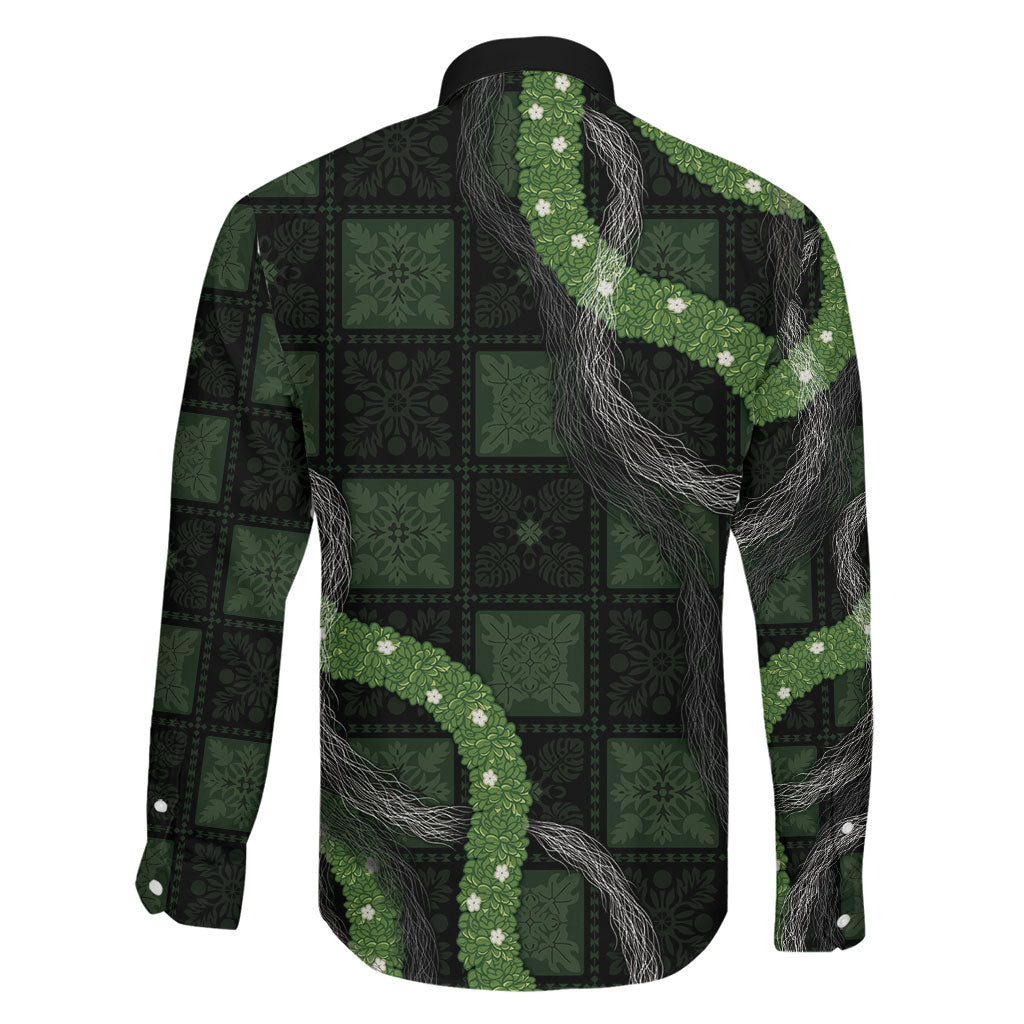 Hawaiian Quilt Family Matching Off The Shoulder Long Sleeve Dress and Hawaiian Shirt Pele Hair Hinahina Lei Black Version LT05 - Polynesian Pride