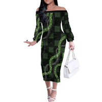 Hawaiian Quilt Family Matching Off The Shoulder Long Sleeve Dress and Hawaiian Shirt Pele Hair Hinahina Lei Black Version LT05 Mom's Dress Black - Polynesian Pride