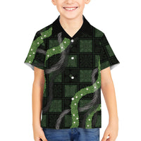 Hawaiian Quilt Family Matching Off The Shoulder Long Sleeve Dress and Hawaiian Shirt Pele Hair Hinahina Lei Black Version LT05 Son's Shirt Black - Polynesian Pride