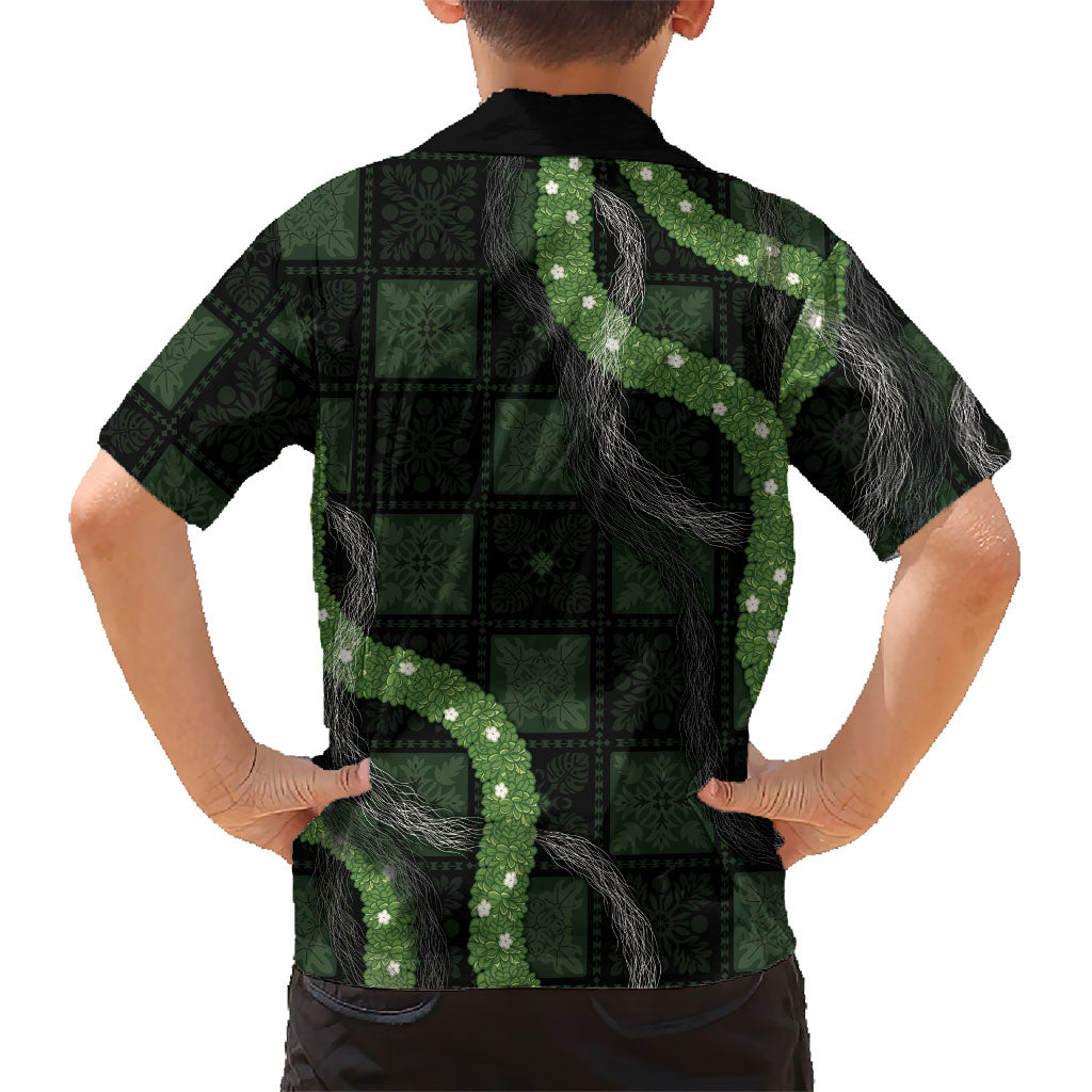 Hawaiian Quilt Family Matching Off Shoulder Short Dress and Hawaiian Shirt Pele Hair Hinahina Lei Black Version LT05 - Polynesian Pride