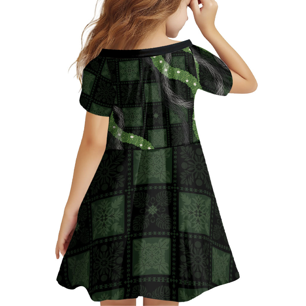 Hawaiian Quilt Family Matching Off Shoulder Short Dress and Hawaiian Shirt Pele Hair Hinahina Lei Black Version LT05 - Polynesian Pride