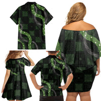 Hawaiian Quilt Family Matching Off Shoulder Short Dress and Hawaiian Shirt Pele Hair Hinahina Lei Black Version LT05 - Polynesian Pride