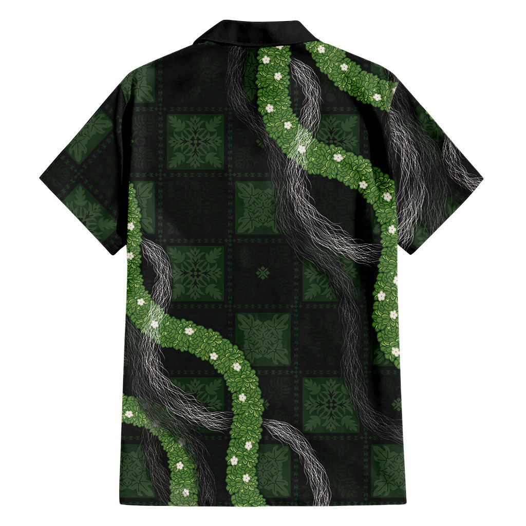 Hawaiian Quilt Family Matching Off Shoulder Short Dress and Hawaiian Shirt Pele Hair Hinahina Lei Black Version LT05 - Polynesian Pride