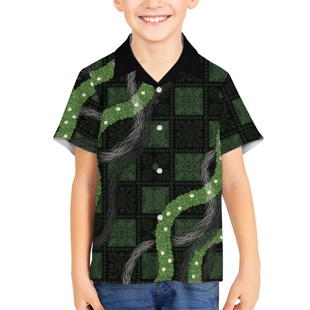 Hawaiian Quilt Family Matching Summer Maxi Dress and Hawaiian Shirt Pele Hair Hinahina Lei Black Version LT05 Son's Shirt Black - Polynesian Pride