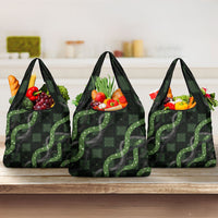 Hawaiian Quilt Grocery Bag Pele Hair Hinahina Lei Black Version