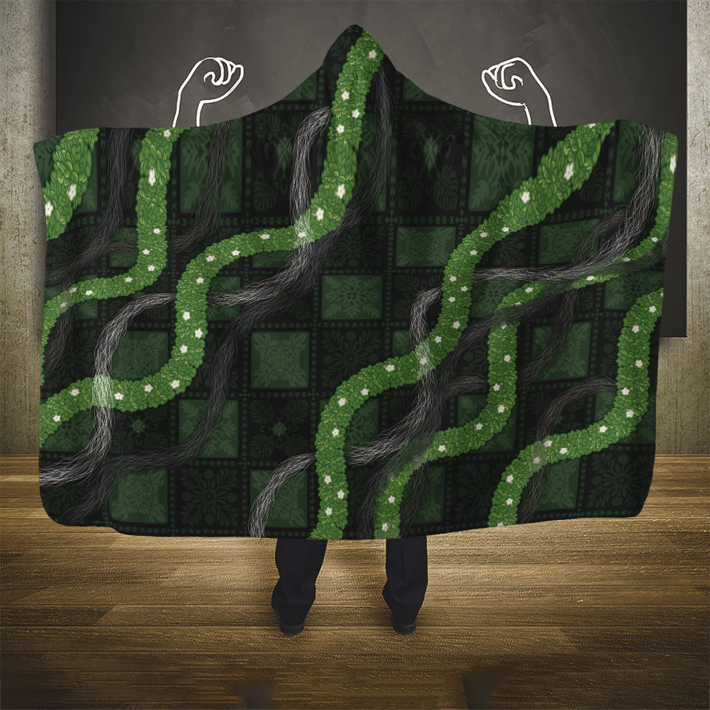 Hawaiian Quilt Hooded Blanket Pele Hair Hinahina Lei Black Version