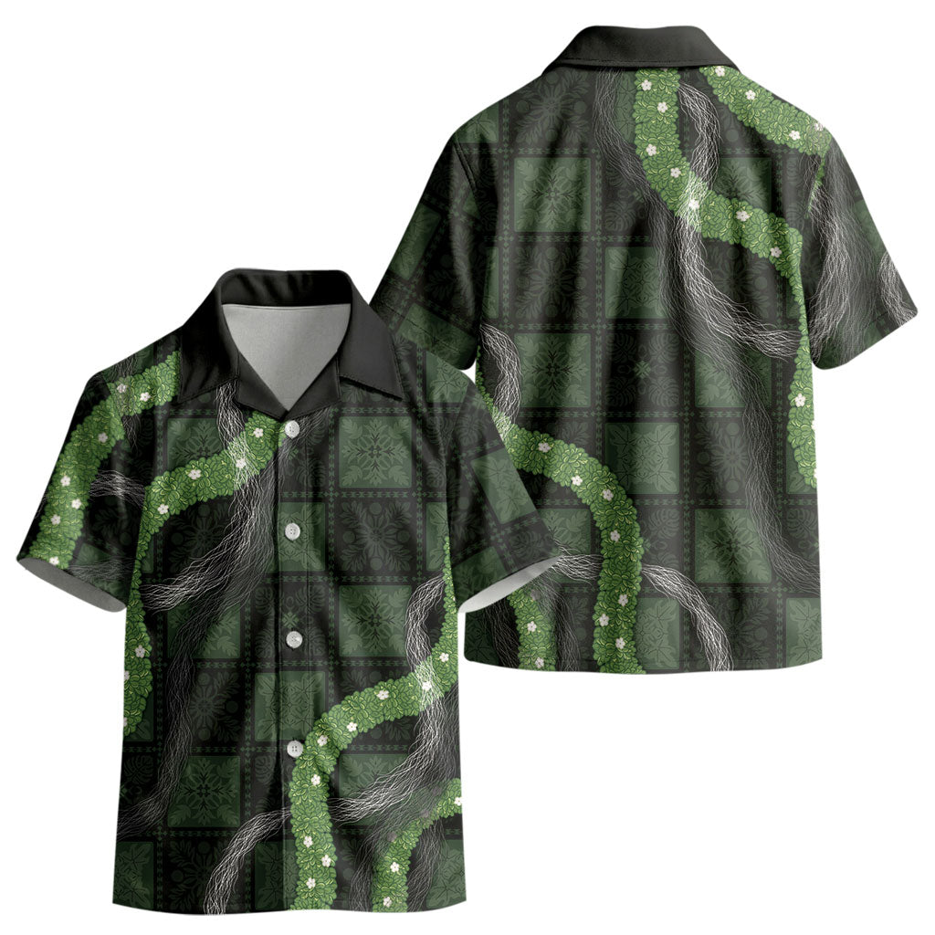 Hawaiian Quilt Kid Hawaiian Shirt Pele Hair Hinahina Lei Black Version LT05 - Polynesian Pride