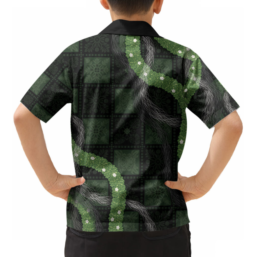 Hawaiian Quilt Kid Hawaiian Shirt Pele Hair Hinahina Lei Black Version LT05 - Polynesian Pride