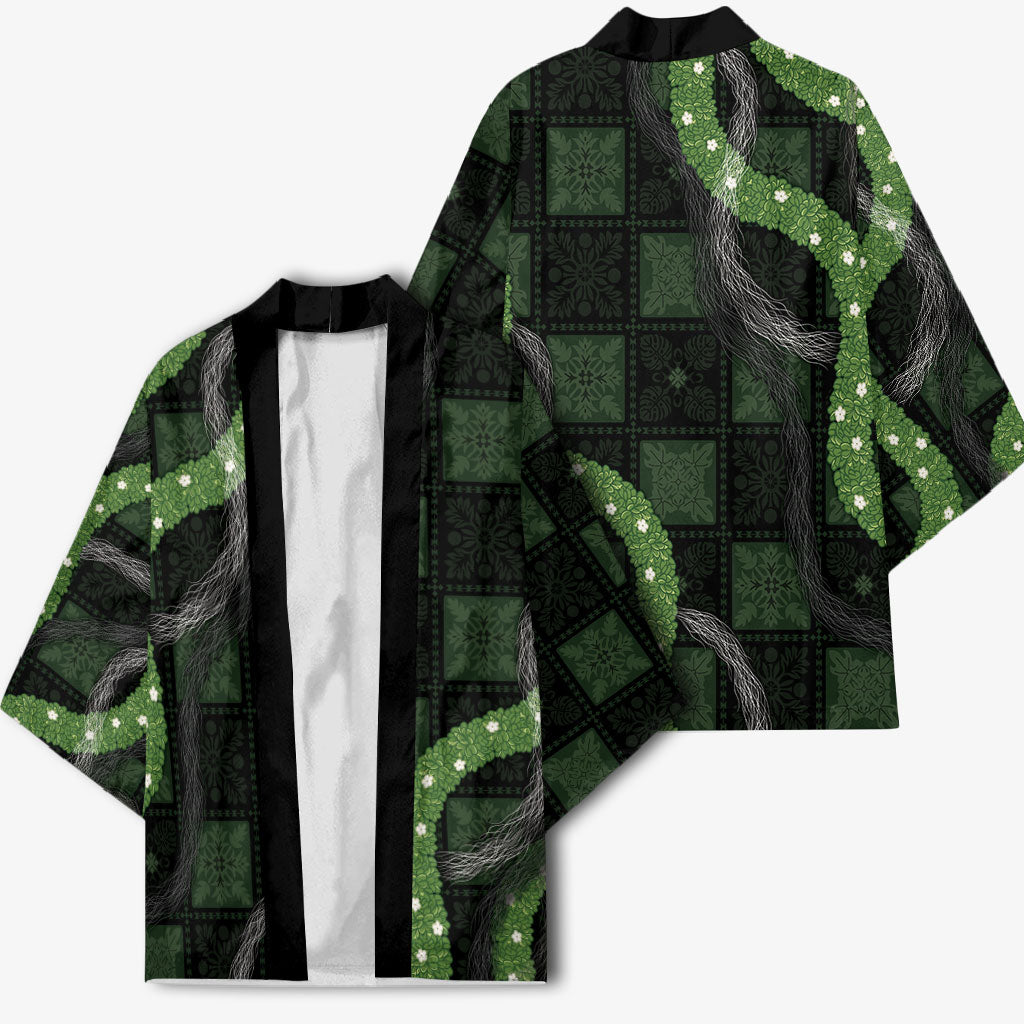 Hawaiian Quilt Kimono Pele Hair Hinahina Lei Black Version