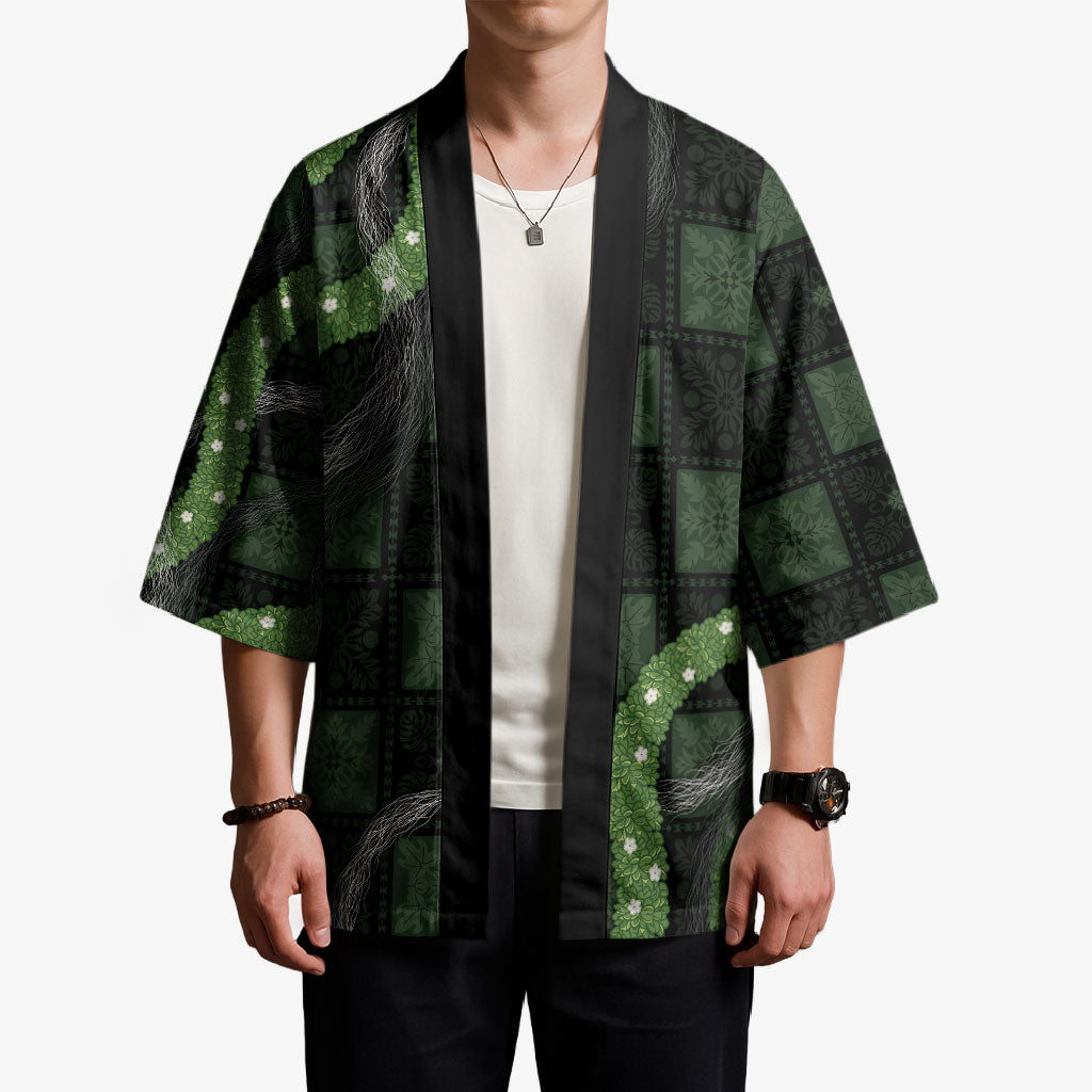 Hawaiian Quilt Kimono Pele Hair Hinahina Lei Black Version