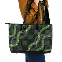 Hawaiian Quilt Leather Tote Bag Pele Hair Hinahina Lei Black Version