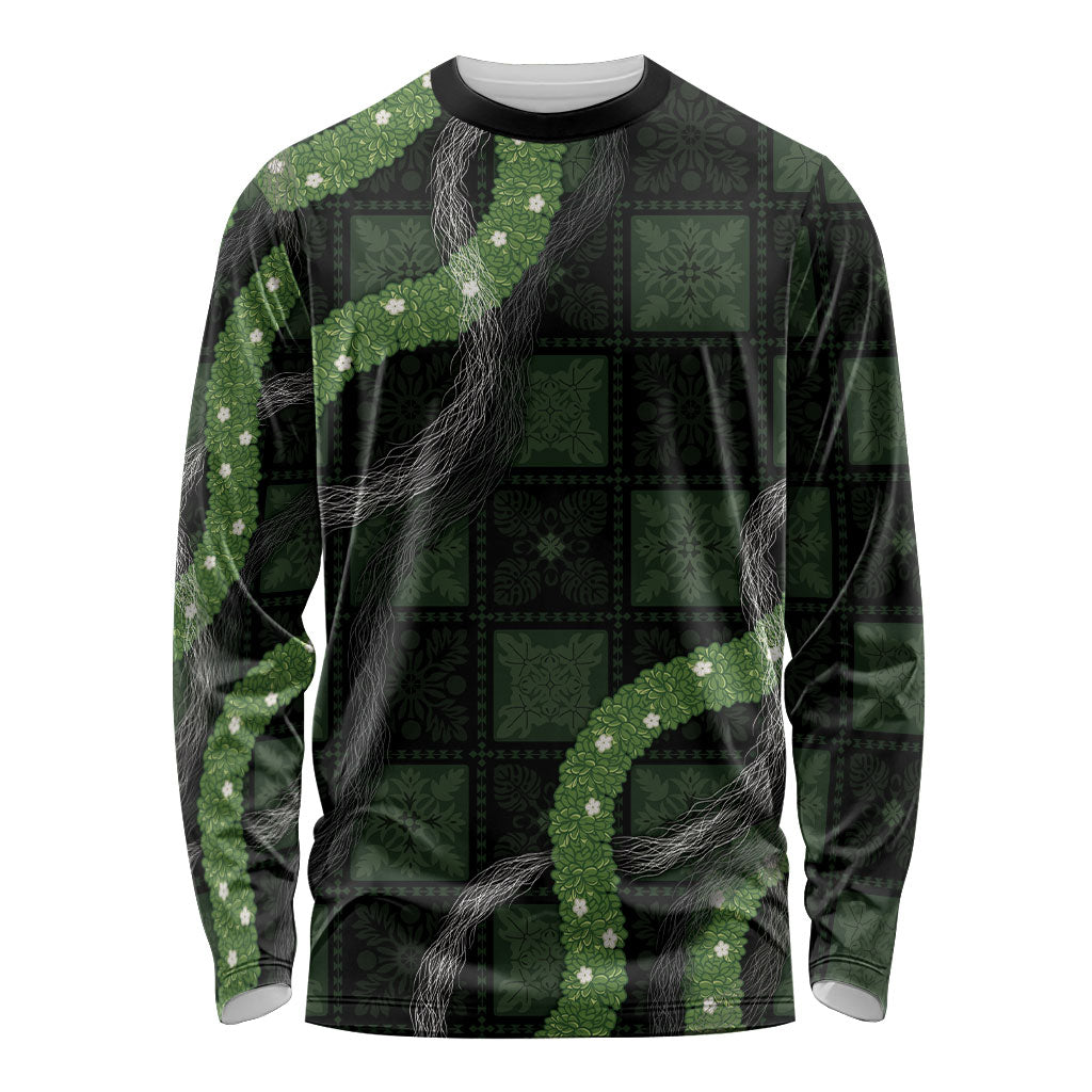 Hawaiian Quilt Long Sleeve Shirt Pele Hair Hinahina Lei Black Version LT05 Unisex Black - Polynesian Pride