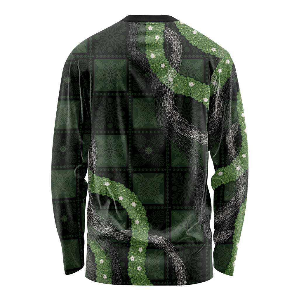 Hawaiian Quilt Long Sleeve Shirt Pele Hair Hinahina Lei Black Version LT05 - Polynesian Pride