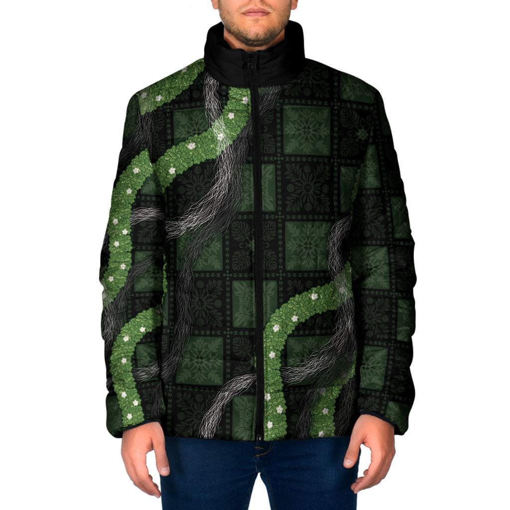 Hawaiian Quilt Padded Jacket Pele Hair Hinahina Lei Black Version