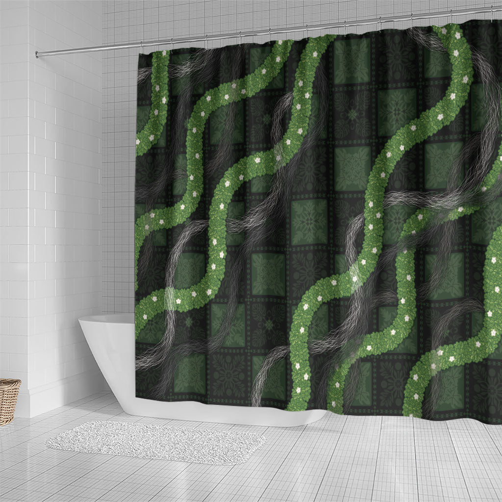 Hawaiian Quilt Shower Curtain Pele Hair Hinahina Lei Black Version
