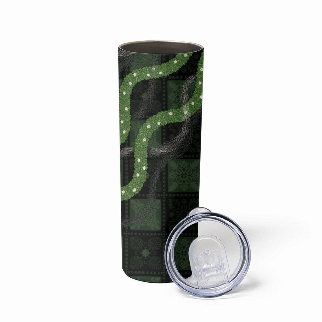 Hawaiian Quilt Skinny Tumbler Pele Hair Hinahina Lei Black Version LT05 - Polynesian Pride