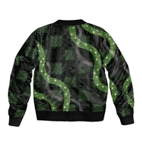 Hawaiian Quilt Sleeve Zip Bomber Jacket Pele Hair Hinahina Lei Black Version