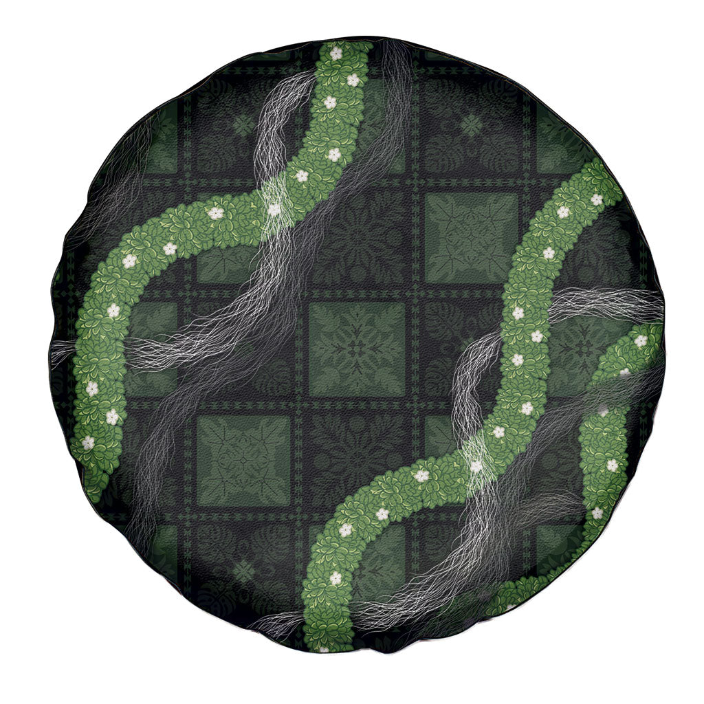 Hawaiian Quilt Spare Tire Cover Pele Hair Hinahina Lei Black Version