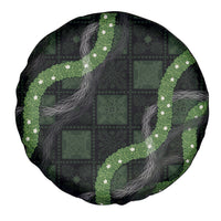 Hawaiian Quilt Spare Tire Cover Pele Hair Hinahina Lei Black Version