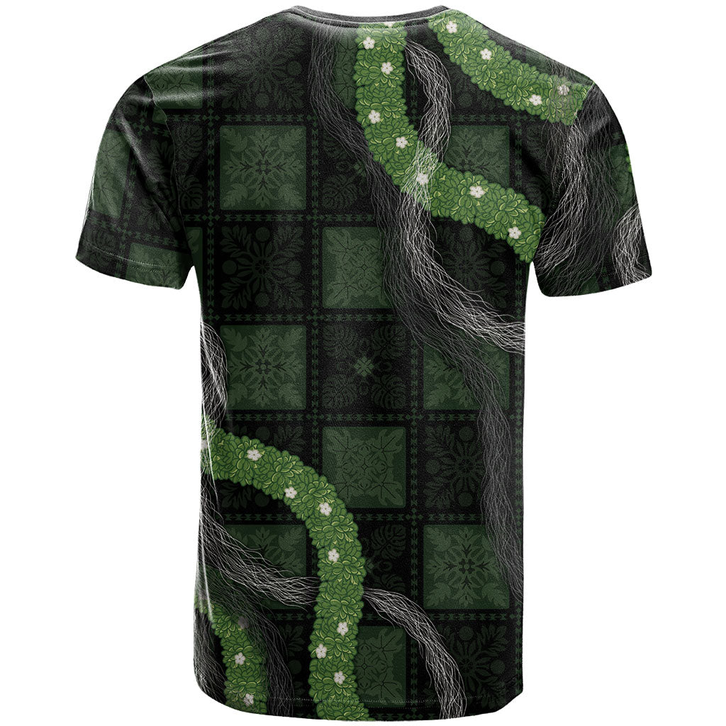 Hawaiian Quilt T Shirt Pele Hair Hinahina Lei Black Version