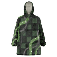 Hawaiian Quilt Wearable Blanket Hoodie Pele Hair Hinahina Lei Black Version